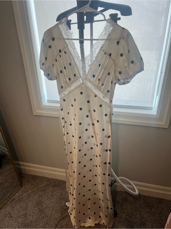 Dresses & Skirts - SHEIN Ivory Polka Dot Lace Trim Maxi Dress